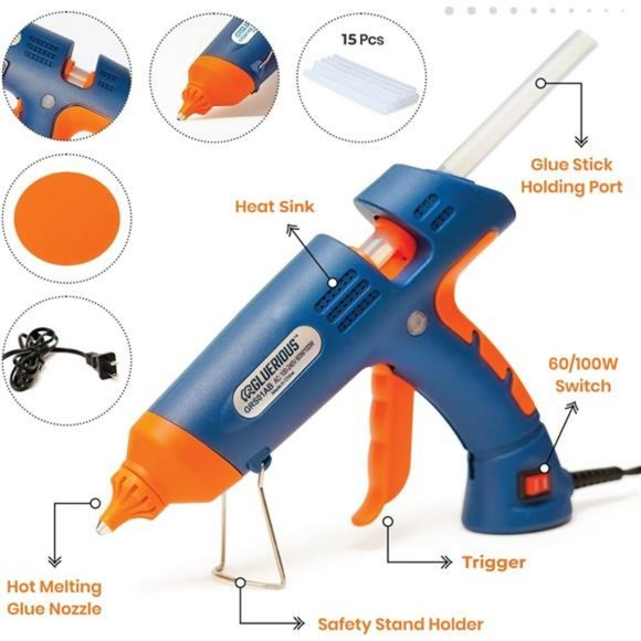 Gluerious Dual Temp Large Hot Glue Gun Kit with 15 Hot Glue Sticks for Crafts - Picture 2 of 6